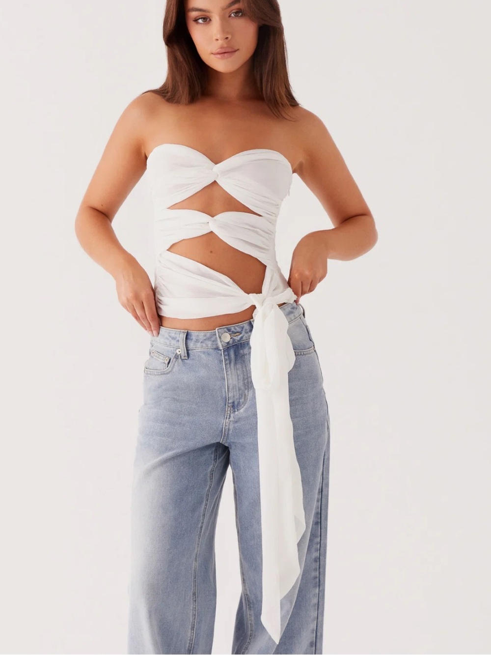 White asymmetric cut out crop top sunset cascade